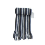 Écharpe bleu rayée maille acrylique + franges 20 x 197