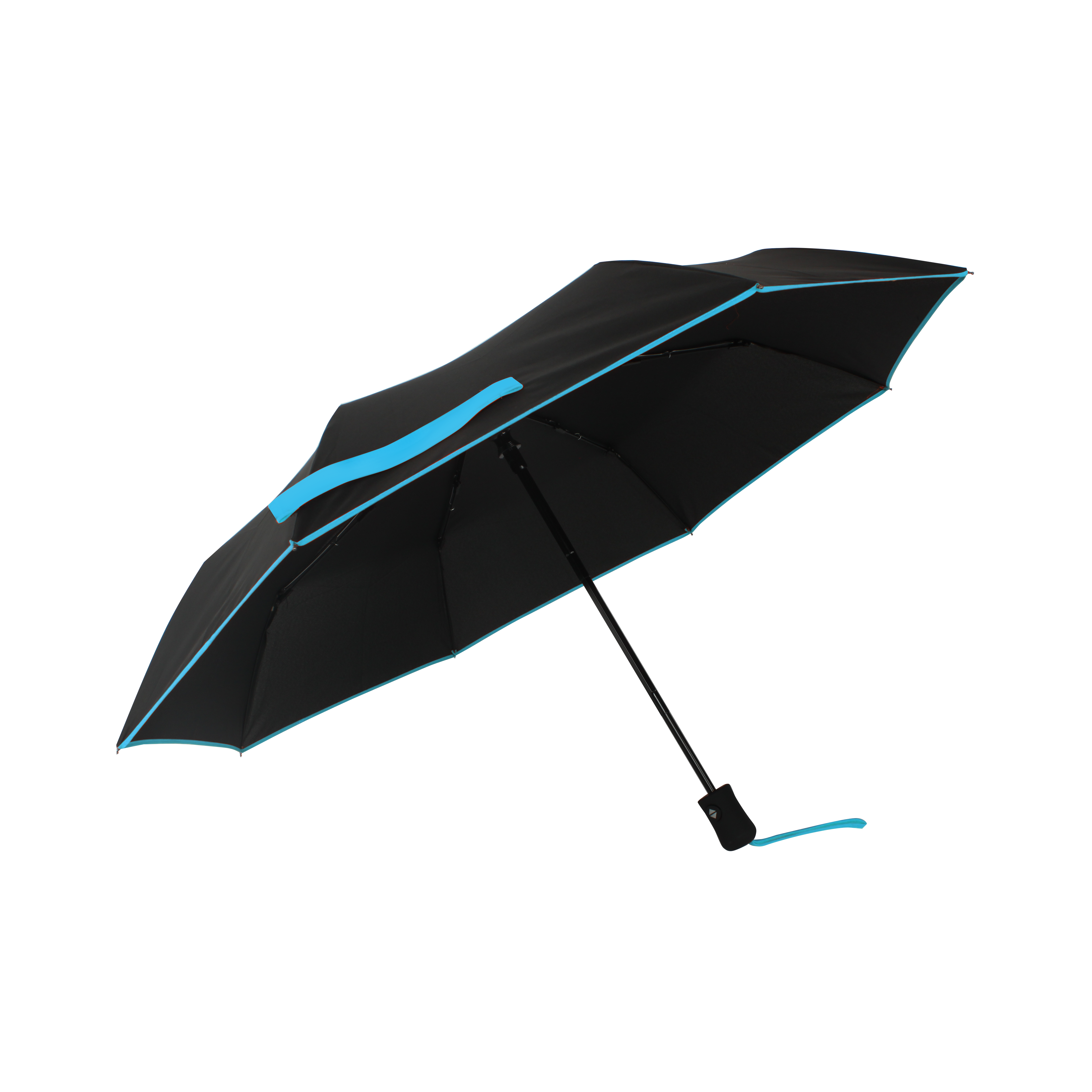 Parapluie pliant femme automatique noir petite bordure turquoise