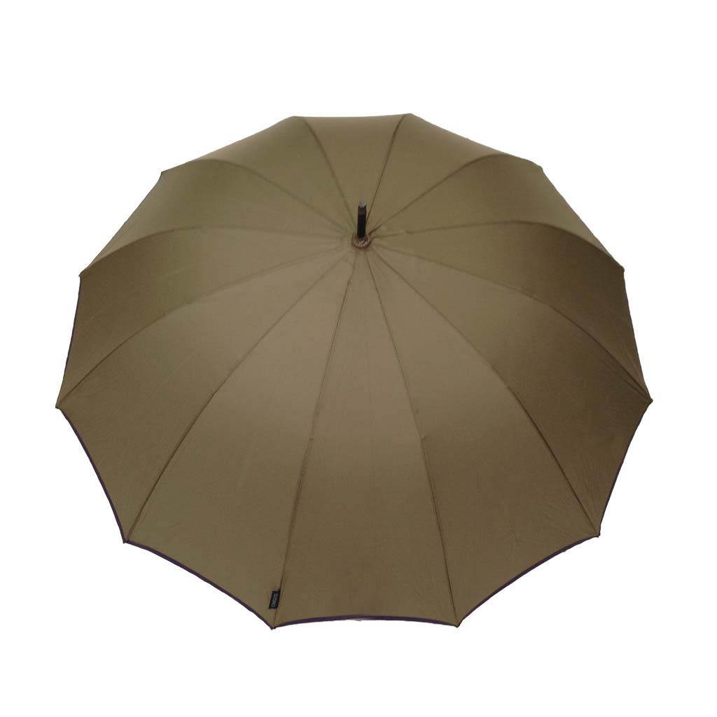 Parapluie droit mixte automatique dôme uni kaki petite bordure violet