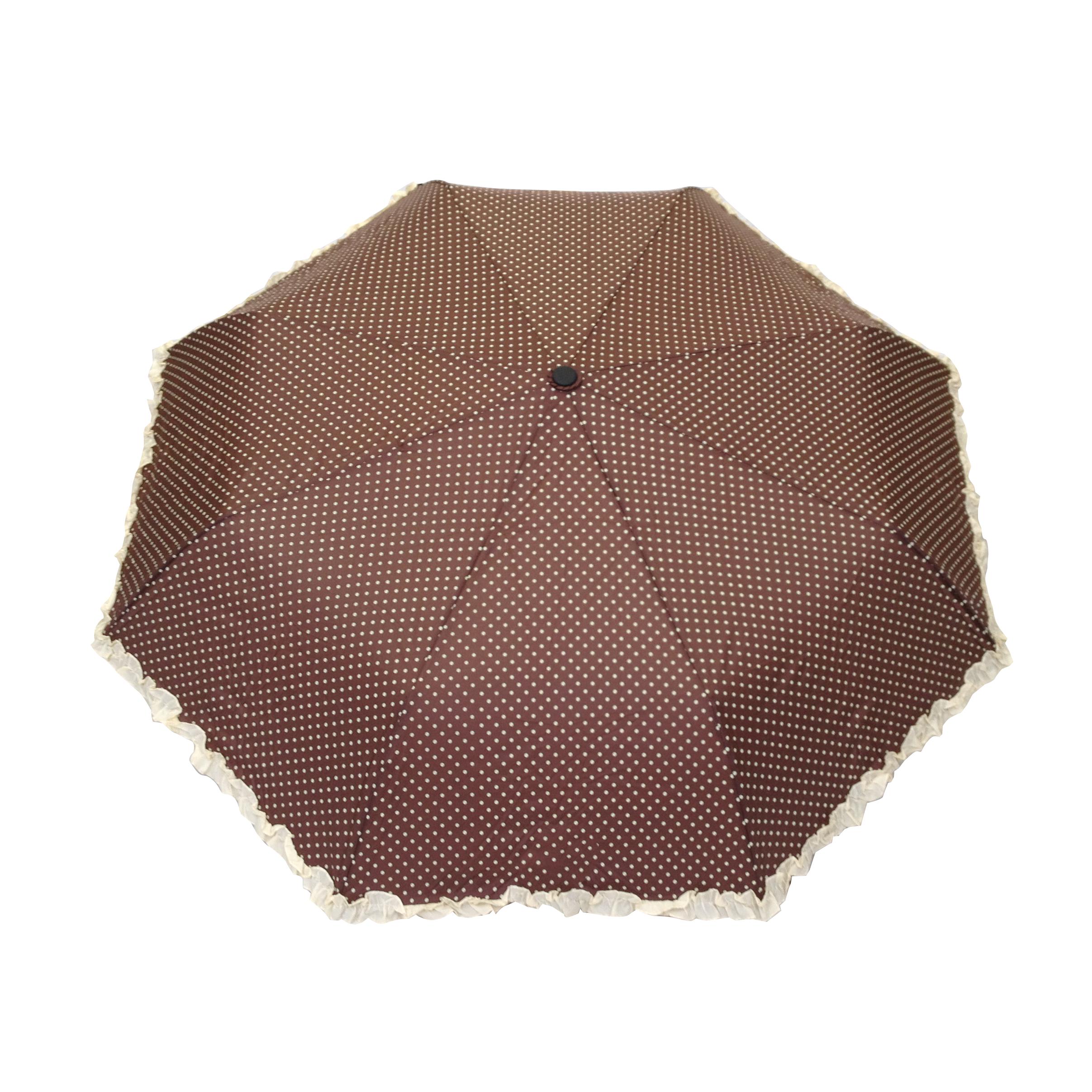 Parapluie pliant femme automatique froufrou marron