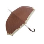 Parapluie droit femme automatique froufrou marron