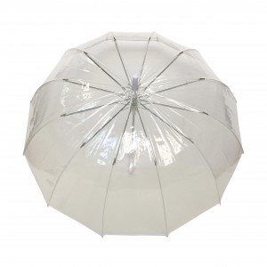 Parapluie droit femme automatique dôme transparent petite bordure blanche