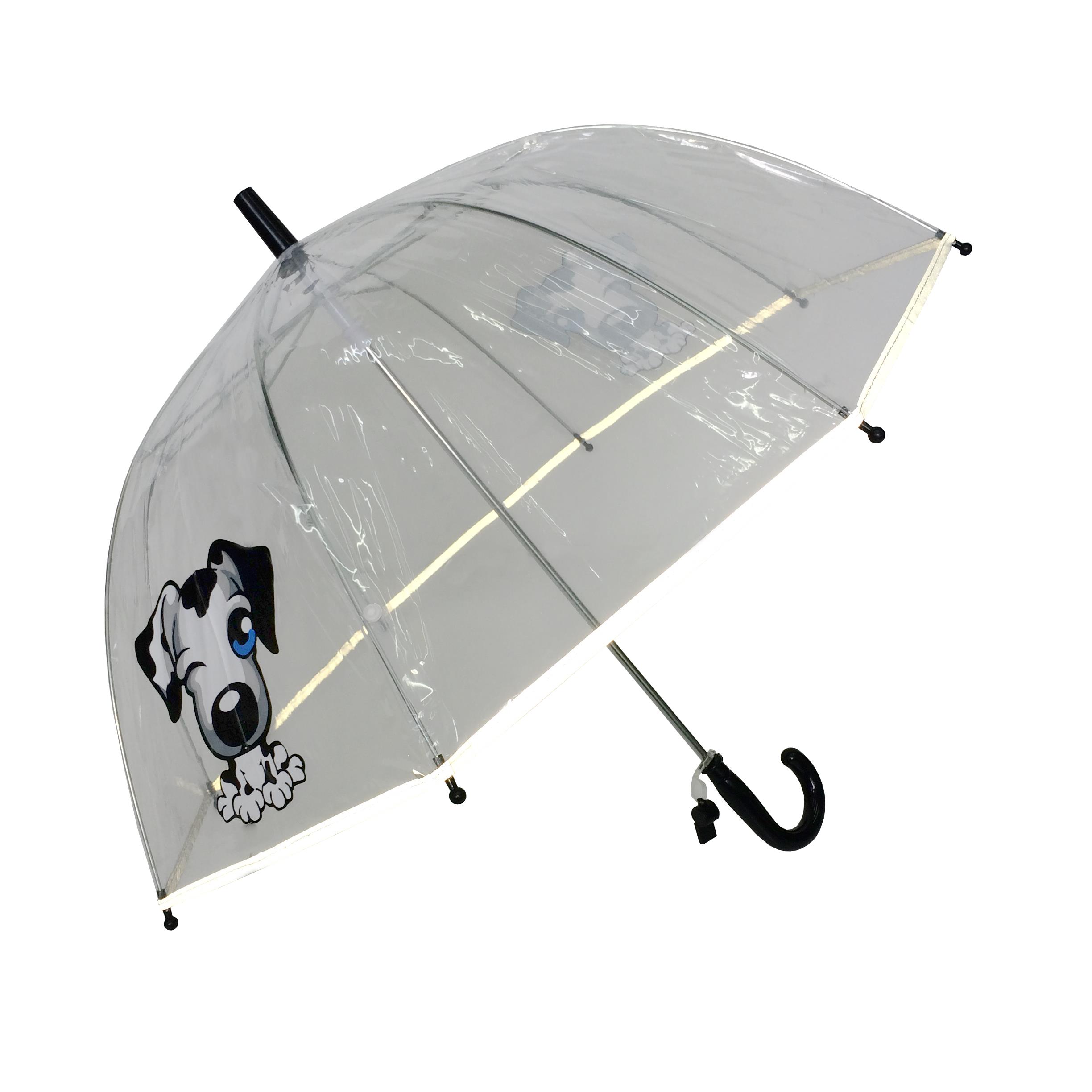 Parapluie droit enfant transparent chien bordure fluorescente