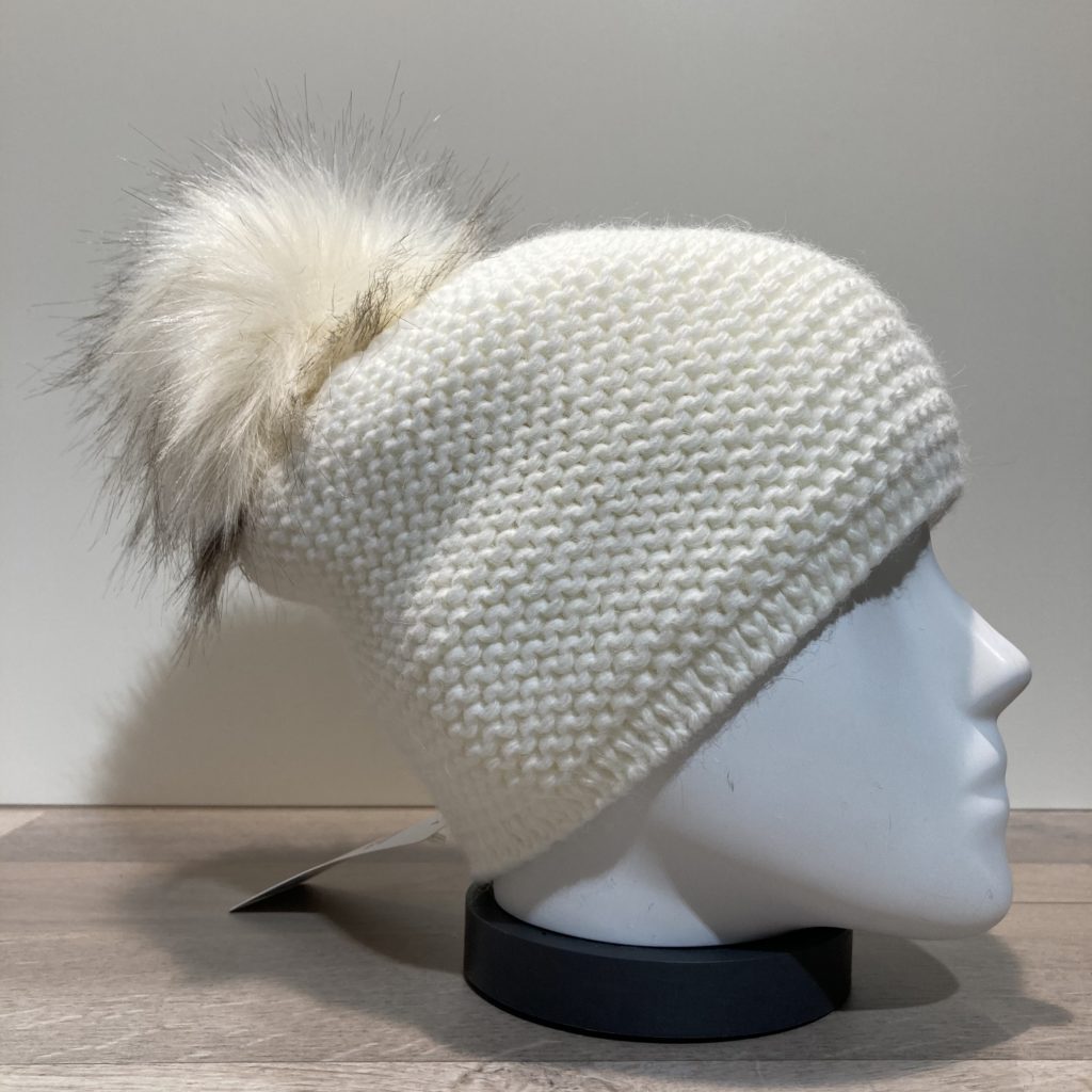 Bonnet uni blanc doublé avec pompon