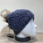 Bonnet tricot uni bleu strass doublé avec pompon Herman