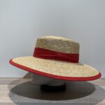 Chapeau canotier paille cousue galon rouge