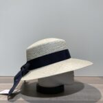 Casquette visière paille naturelle avec ruban marine